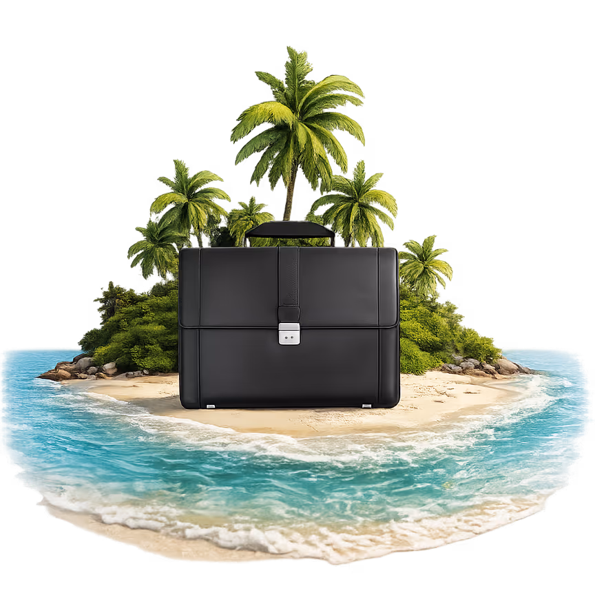 Briefcase on a tiny tropical island: a job in paradise